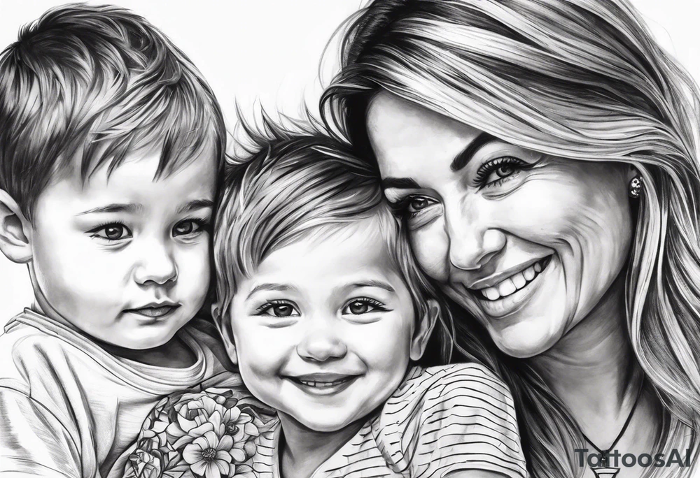 Mom with son and daughter tattoo idea