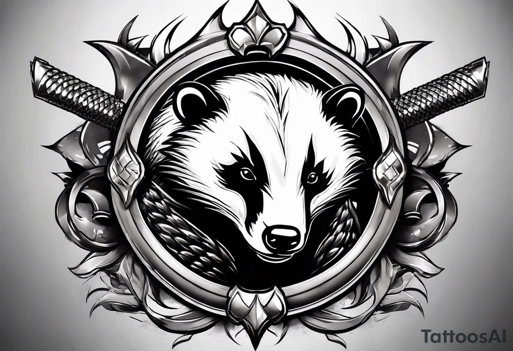 Draw me badger with aggressive full body, killer face with a smile, very long nails and he attacks like a Turkish gladiator to enemy and also he has very deadly looking. The only weapon is his braveness he fights with his nails. Everybody scares after their first sight. tattoo idea