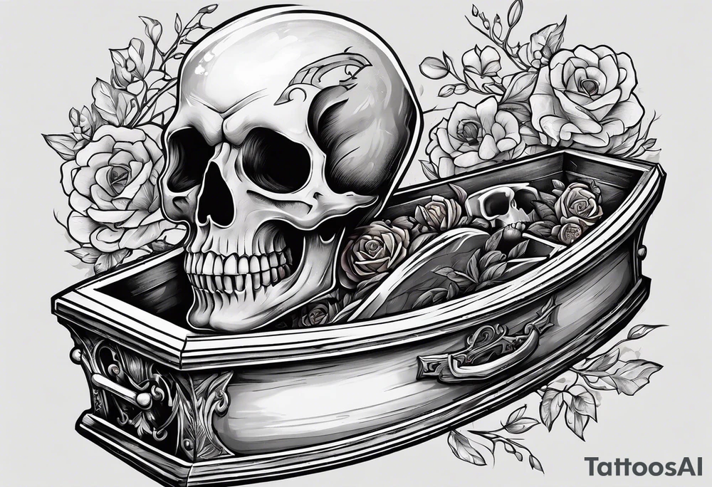skeleton getting out of coffin tattoo idea