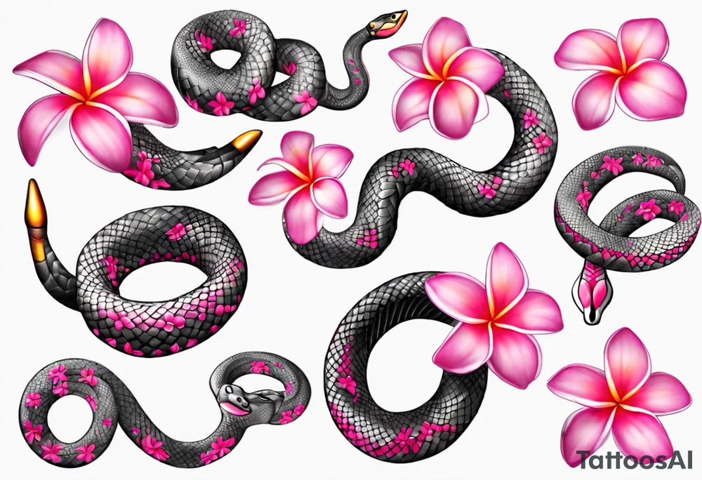 pink plumeria
snake around it tattoo idea