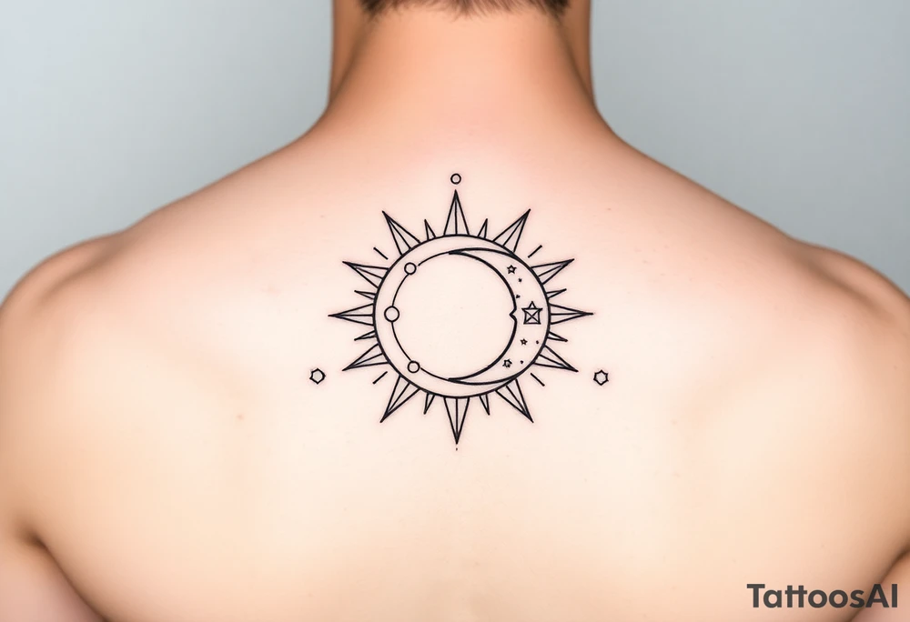 celestial sun and moon embrace with constellation patterns tattoo idea celestial sun and moon embrace with constellation patterns tattoo idea