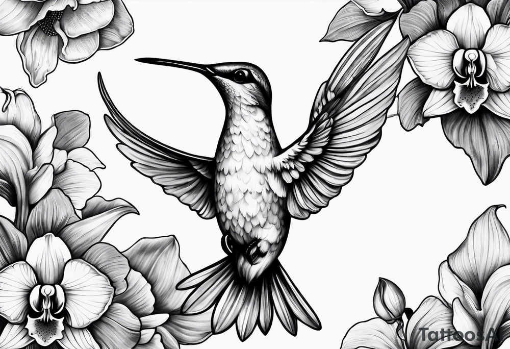 An anchor and orchids and a hummingbird tattoo idea