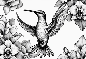 An anchor and orchids and a hummingbird tattoo idea