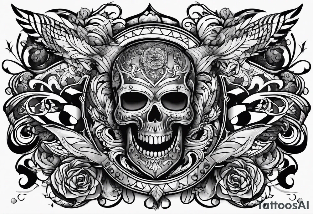 rock a Billy Arm sleeve mit verschiedenen Motiven tattoo idea