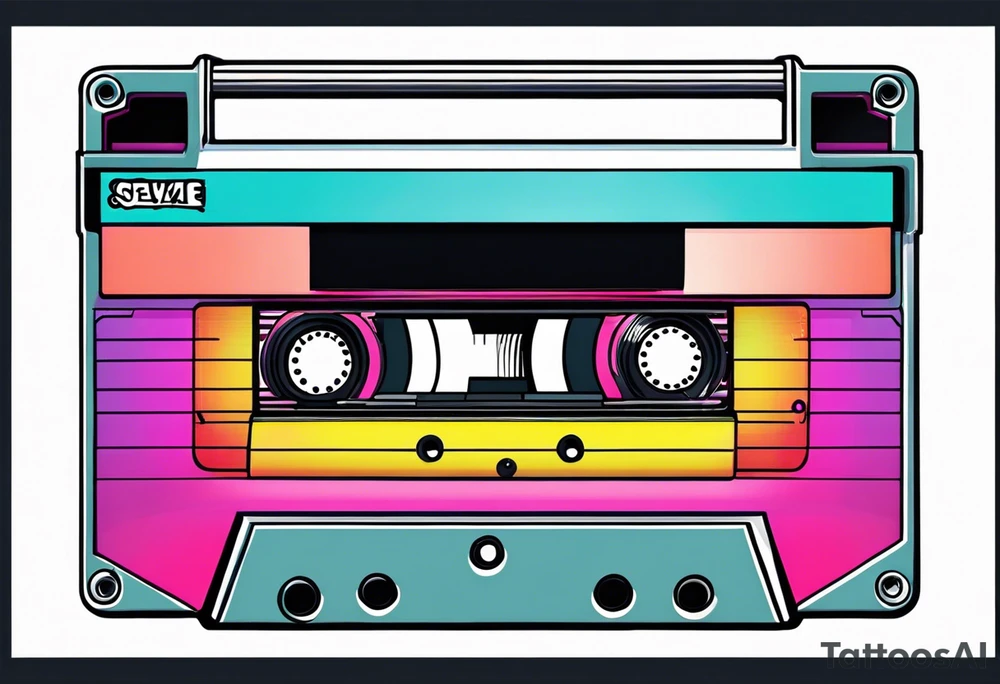 A synthwave scene with a casette tattoo idea