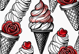 small ice cream cone with small red heart on it somewhere while representing Paris tattoo idea