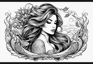 Wildly flowing mermaid hand in her hair tattoo idea