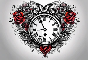 broken heart with clock in middle.
Clock hands on 8 and 5.
Never Say Never written on tattoo tattoo idea