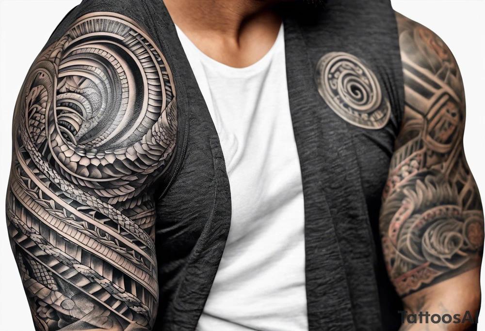 aztec kukulkan snake sleeve tattoo idea