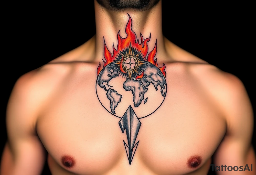 toxic world on fire tattoo idea