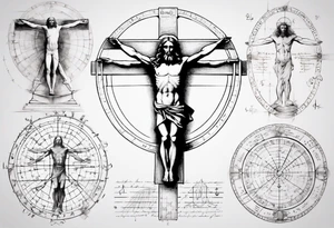 Leonardo da Vinci, Vitruvian man  and Jesus combined with emphasis on math and physics tattoo idea