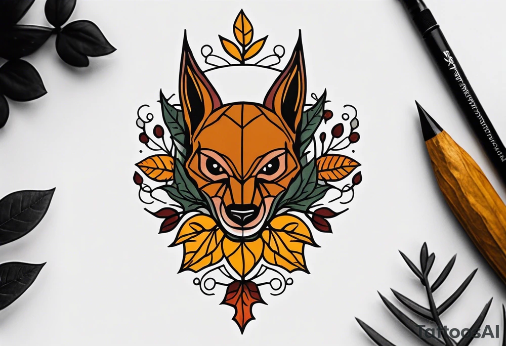 traditional Knee tattoo in fall colors with a Bat face tattoo idea