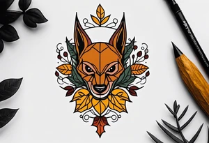 traditional Knee tattoo in fall colors with a Bat face tattoo idea
