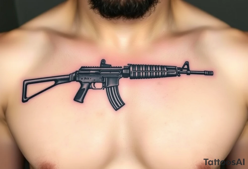 ak 47 black silhouette with floreal details tattoo idea