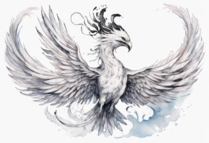 a white phoenix-serpent hybrid wearing a small crown, flying in the air tattoo idea