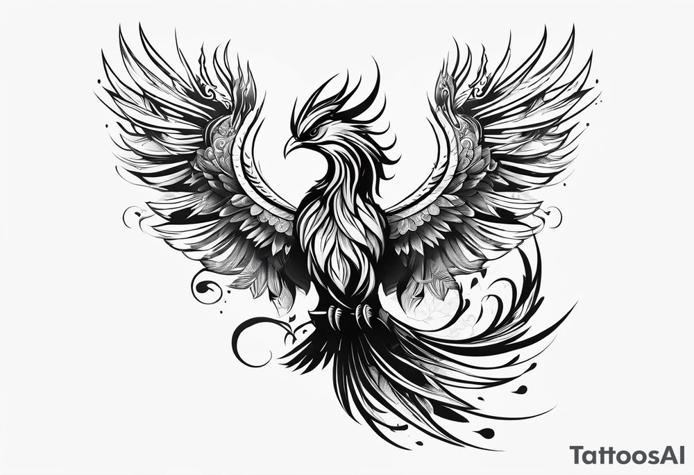 phoenix warrior silhouette with weapons tattoo idea
