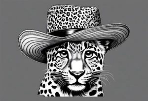 baby leopard walking with a straw hat tattoo idea