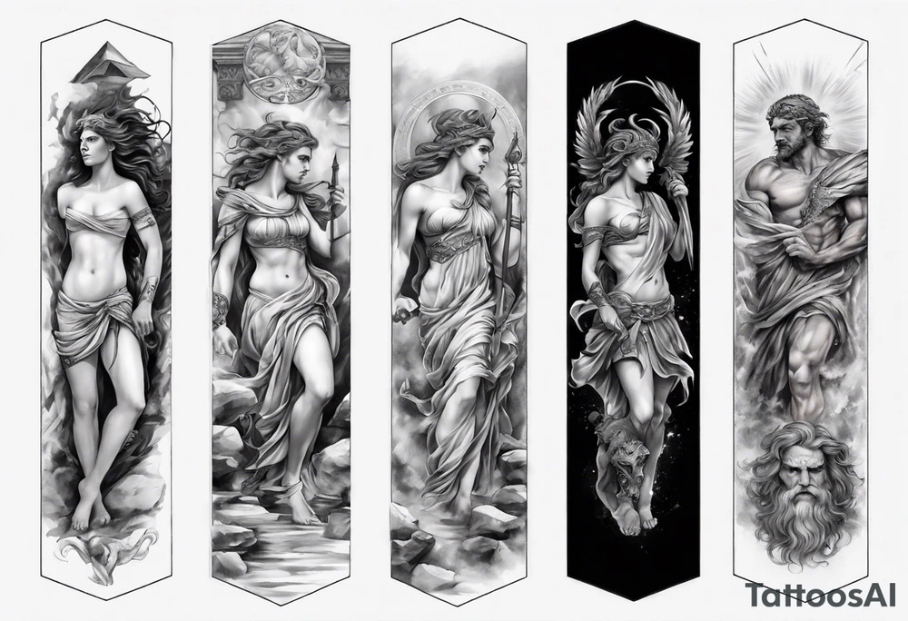 GREEK MYTHOLOGY ARM SLEEVE 
REALISTIC tattoo idea