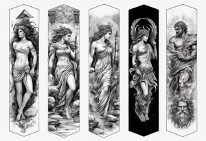 GREEK MYTHOLOGY ARM SLEEVE 
REALISTIC tattoo idea