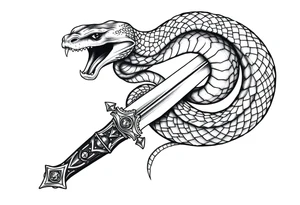 mystical snake coiled around an ancient dagger with jeweled hilt tattoo idea