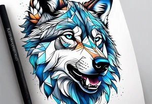 Male young Wolf face look realistic with blue eyes tattoo idea