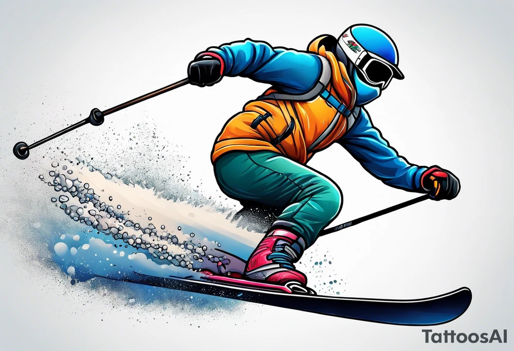 powder skier small cartoon tattoo idea