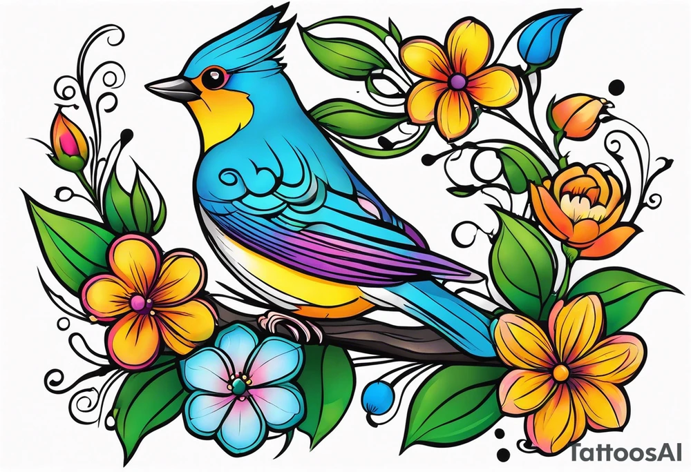 Fairy flower bird tattoo idea