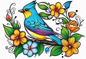 Fairy flower bird tattoo idea