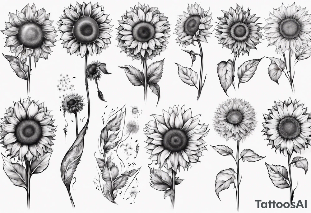 Sunflower sleeve with dandelion tattoo idea
