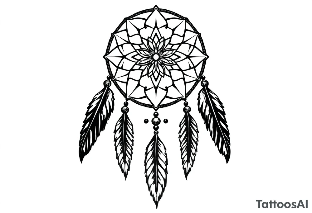 dreamcatcher, with feathers, authentic tattoo idea