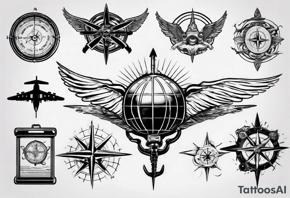 skydiving, shooting guns, adventure, compass tattoo idea