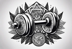 A dumbell with marijuana around tattoo idea