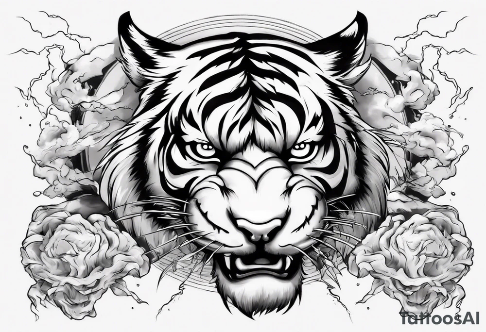 A tiger surrounded by lightning for a forearm tattoo tattoo idea
