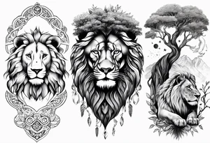 Tree of life arm tattoo into woman and lion tattoo idea