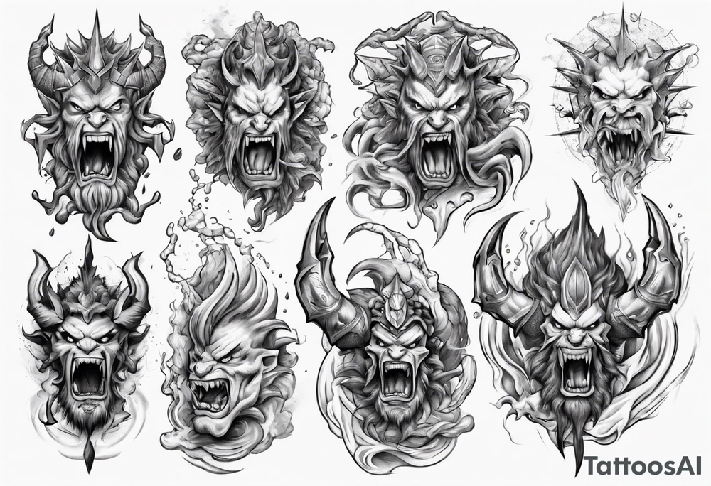 ocean gods thunder aggressive tattoo idea