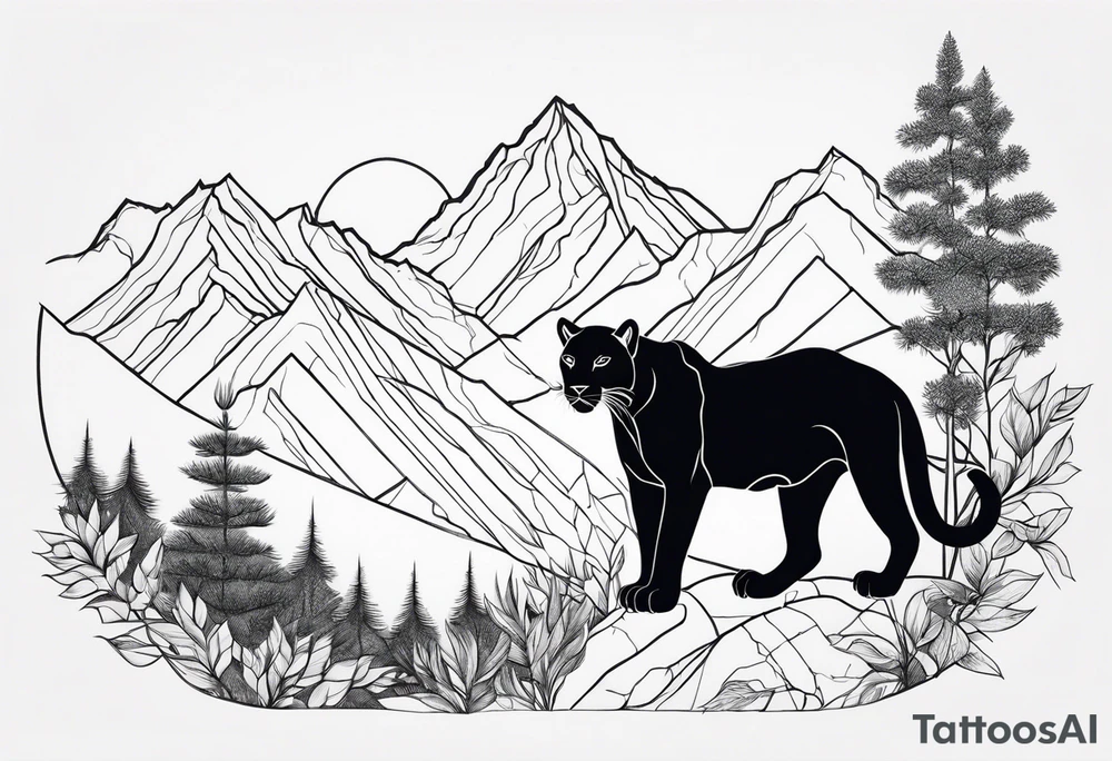 panther in mountains tattoo idea