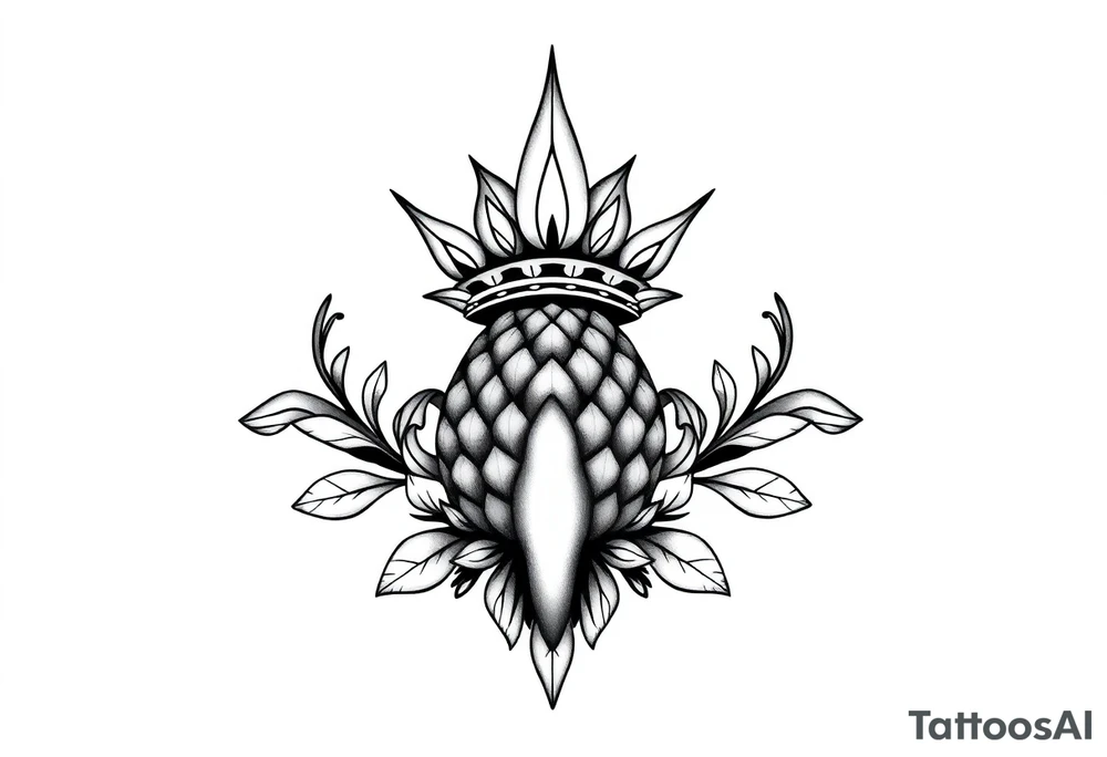 Majestic ,crown pineapple top vagina and anus tattoo idea