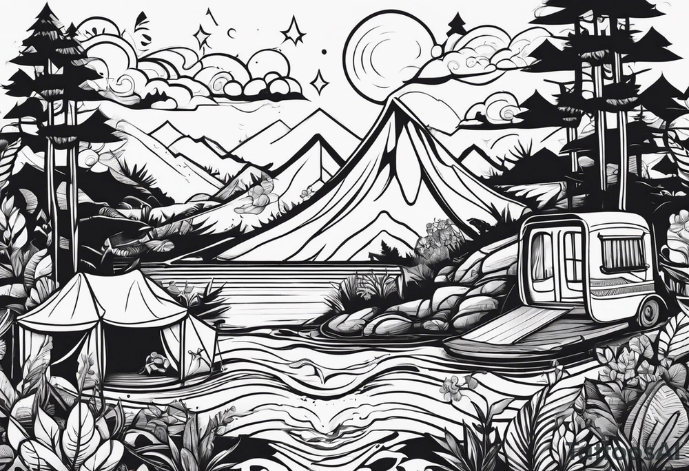 Acampamento cachoeira e natureza tattoo idea