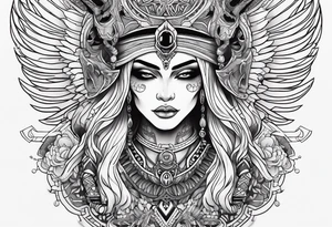 kali, alien goddess, valkrye, pirate, zenza, lotus, wing, pachamama, skull tattoo idea