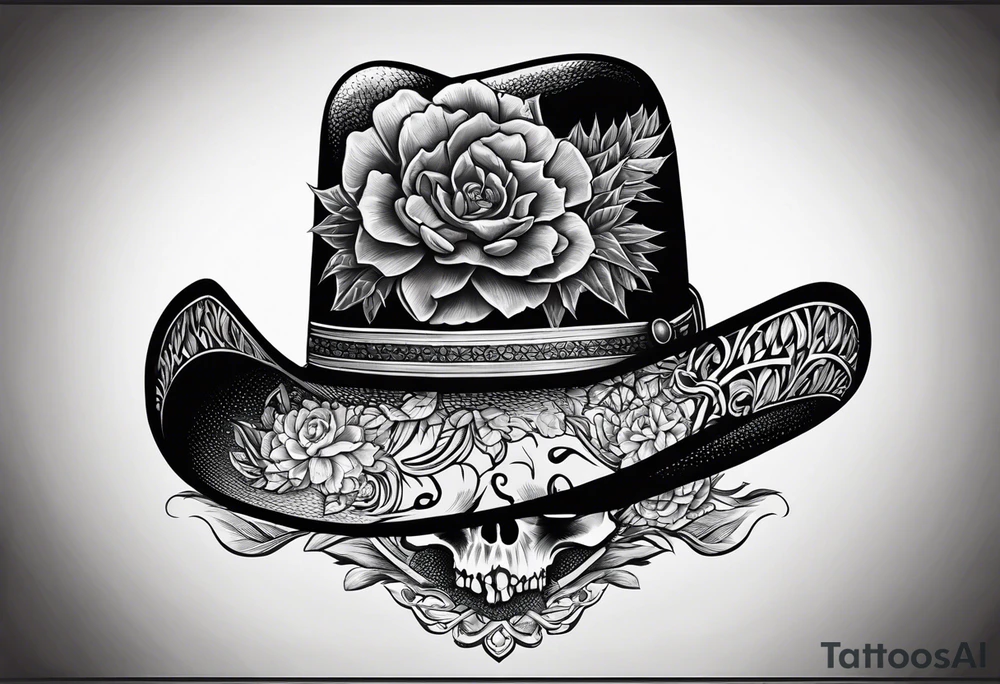 Mexican cowboy hat, prickly pear cactus and skull tattoo idea