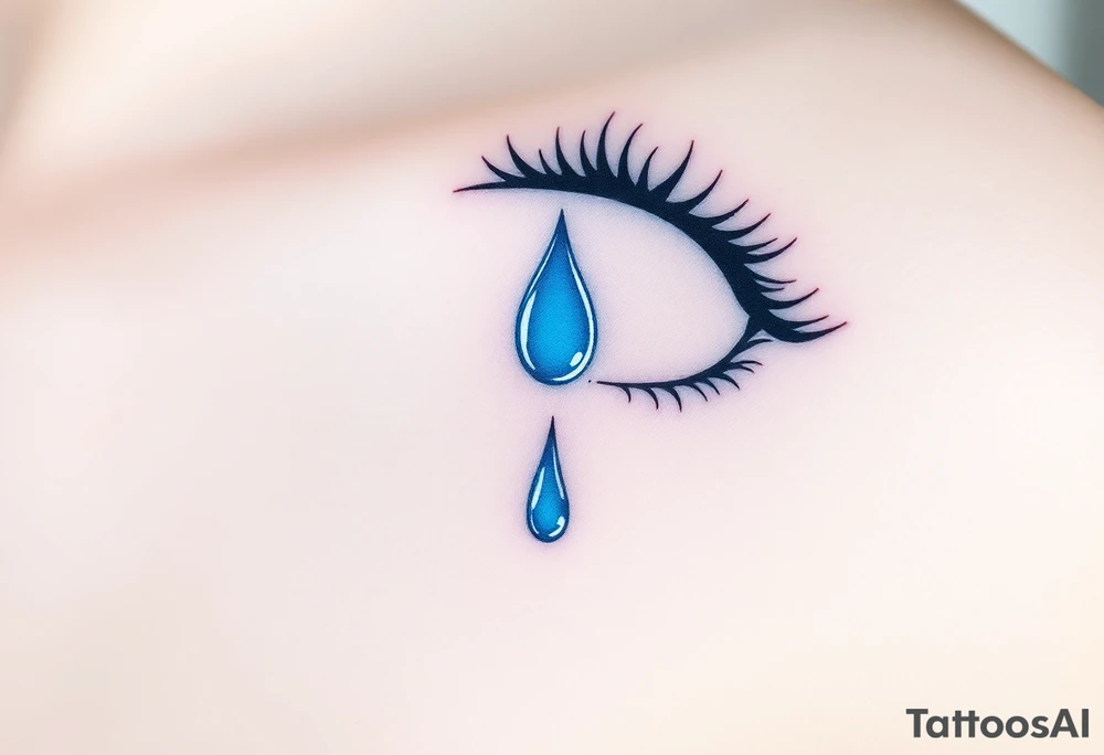 A tear drop dripping from the eye, glowing in silver and blue tattoo idea