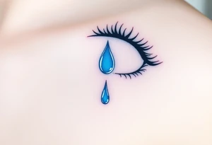 A tear drop dripping from the eye, glowing in silver and blue tattoo idea