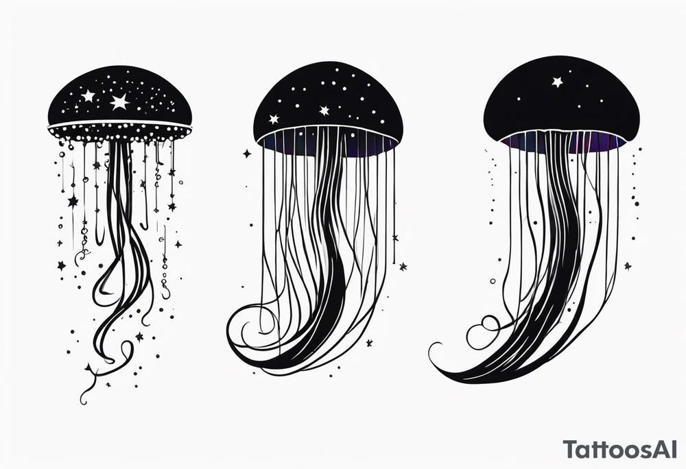 Stars, nebulas, and galaxys are inside a long slender jellyfish tattoo idea