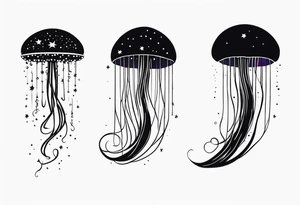 Stars, nebulas, and galaxys are inside a long slender jellyfish tattoo idea