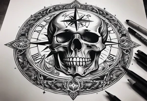 Hour glass skull compass tattoo idea