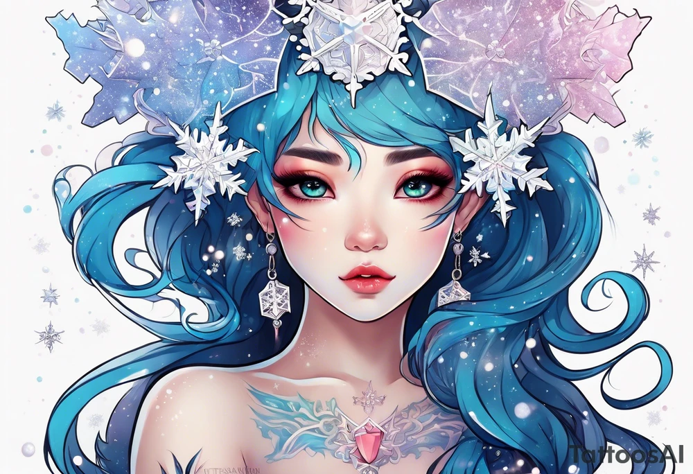 Constellation, kawaii dragon girl , snowflake tattoo idea