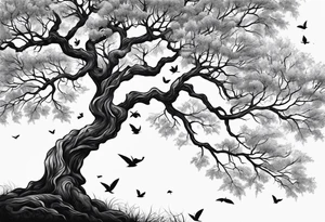 tree where leaves have fallen off only on one side tattoo idea