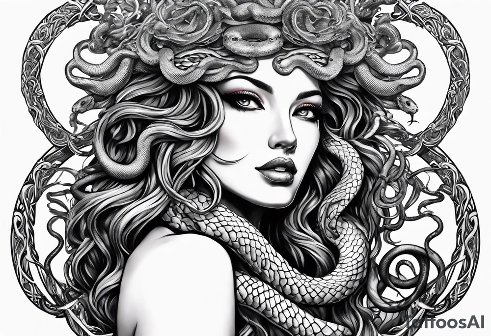 Medusa head with snakes eating a heart tattoo idea