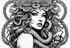 Medusa head with snakes eating a heart tattoo idea