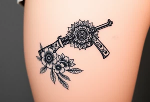 Gun mandala and flowers tattoo idea